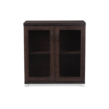 Baxton Studio Zentra ModernDark Brown Sideboard Storage Cabinet with Glass Doors 119-6494